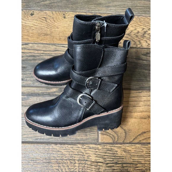 Blondo Dazi Waterproof Tumbled‎ Leather Buckle Moto Boots Womens Size 5.5 Black - Picture 3 of 15